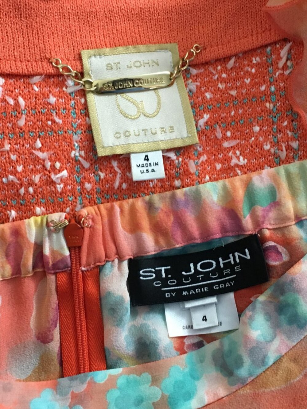 BEAUTIFUL St John couture knit couture coral multi jacket skirt suit size 4 - Picture 7 of 7